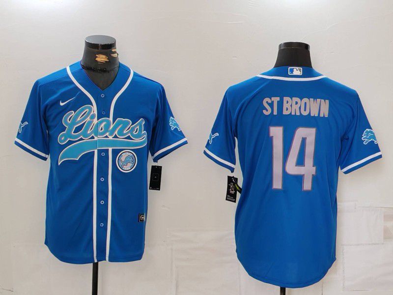 Men Detroit Lions 14 St brown Blue Second generation joint name 2024 Nike Limited NFL Jersey style 5